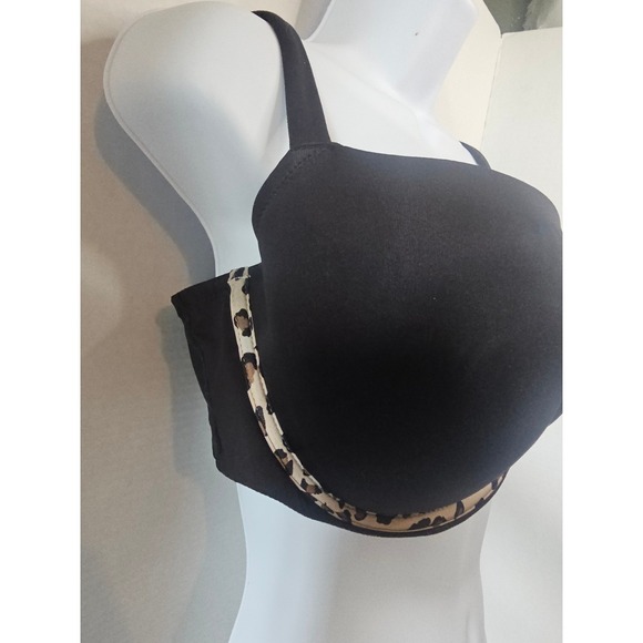 Cacique Smooth Boost Black Leopard Trim Full Coverage Underwire Bra 40F - Picture 2 of 7